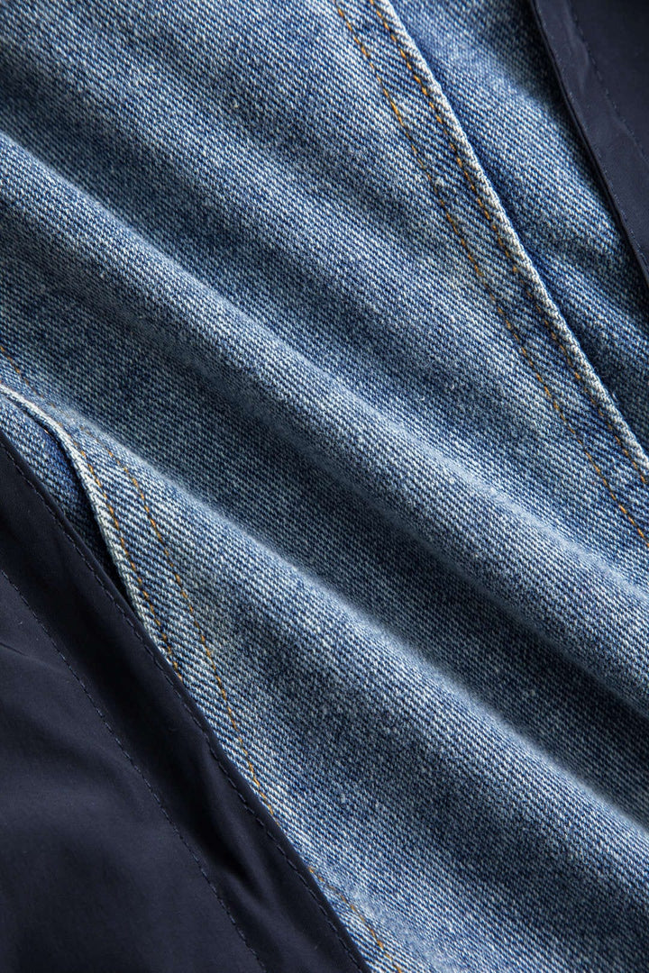 Drune | Patchwork Jacke mit Denim und Nylon Elementen Lässig und Individuell