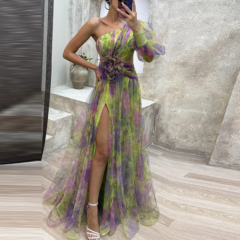 Drune | Damen Schulterfreies Partykleid Mit Print