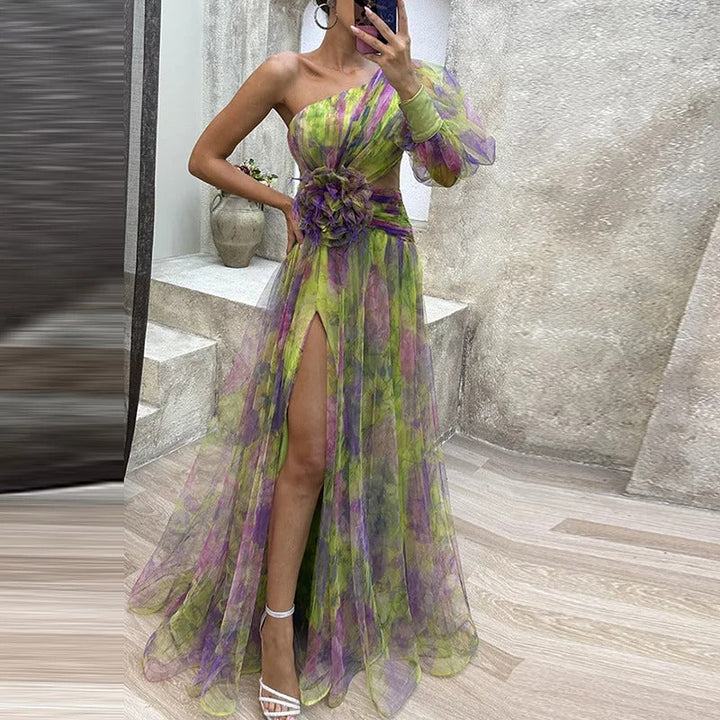 Drune | Damen Schulterfreies Partykleid Mit Print