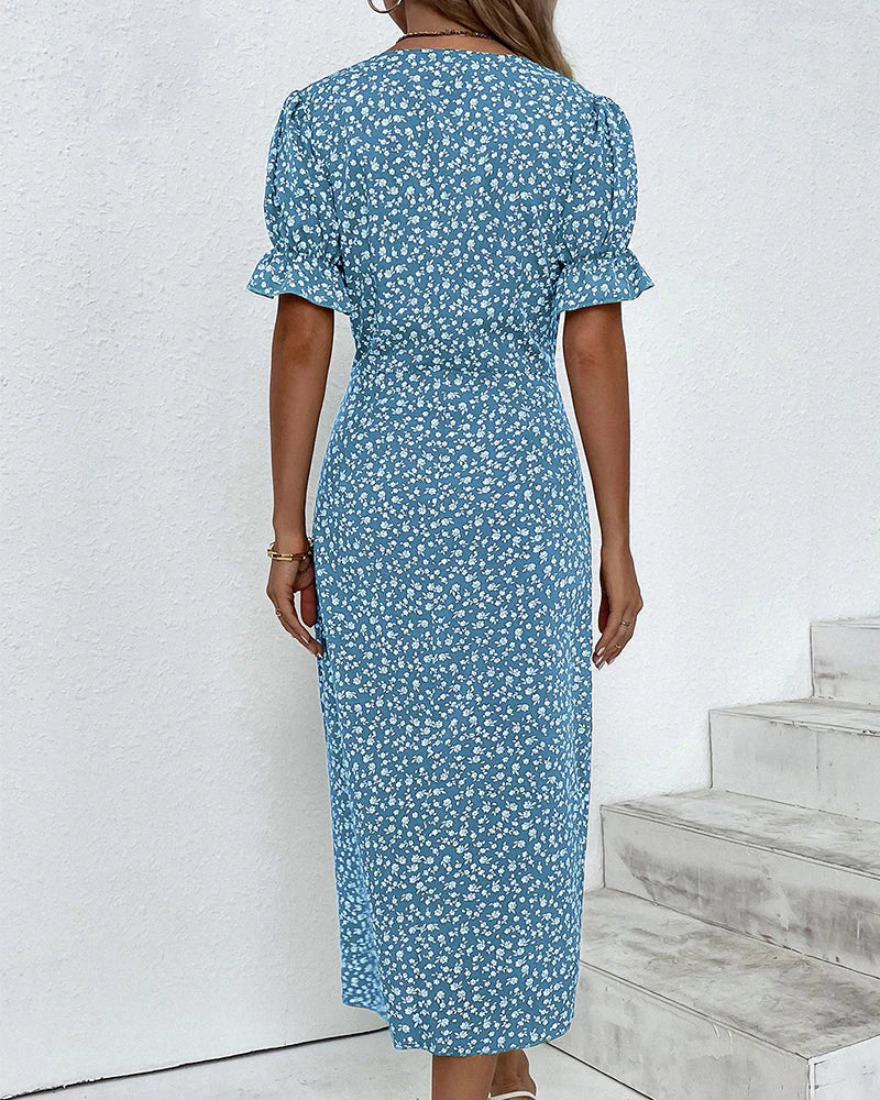 Drune - Florales Kleid mit V-Ausschnitt