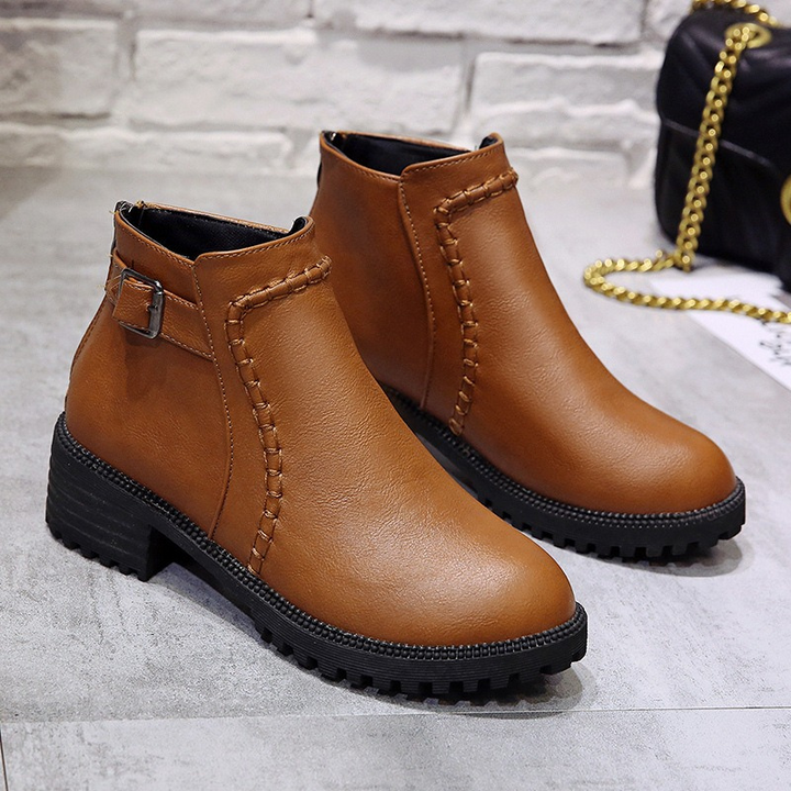 Drune | Stiefel - Kunstleder - Knöchelhöhe - Niedriger Blockabsatz - Profilsohle