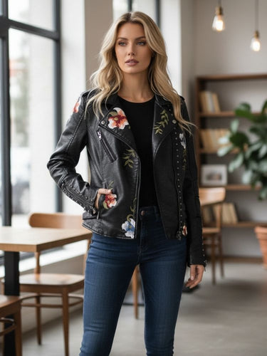 Drune | Lederjacke für Damen mit gestickten Blumen, schick und elegant