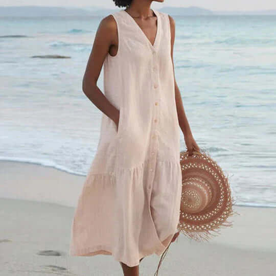 Drune | Weiches Pink Leinen-Ähnliches Kleid