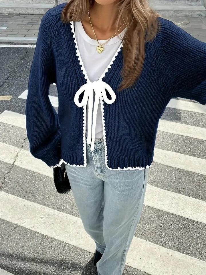 Drune | Damen Strick-Cardigan mit V-Ausschnitt und Schleifenverschluss