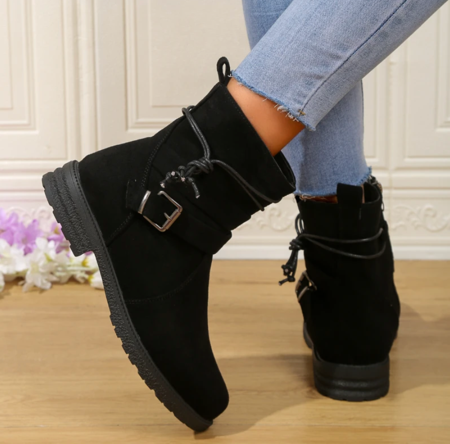 Drune | Stiefeletten Wildleder Runde Zehen Reißverschluss Und Dekorative Schnalle