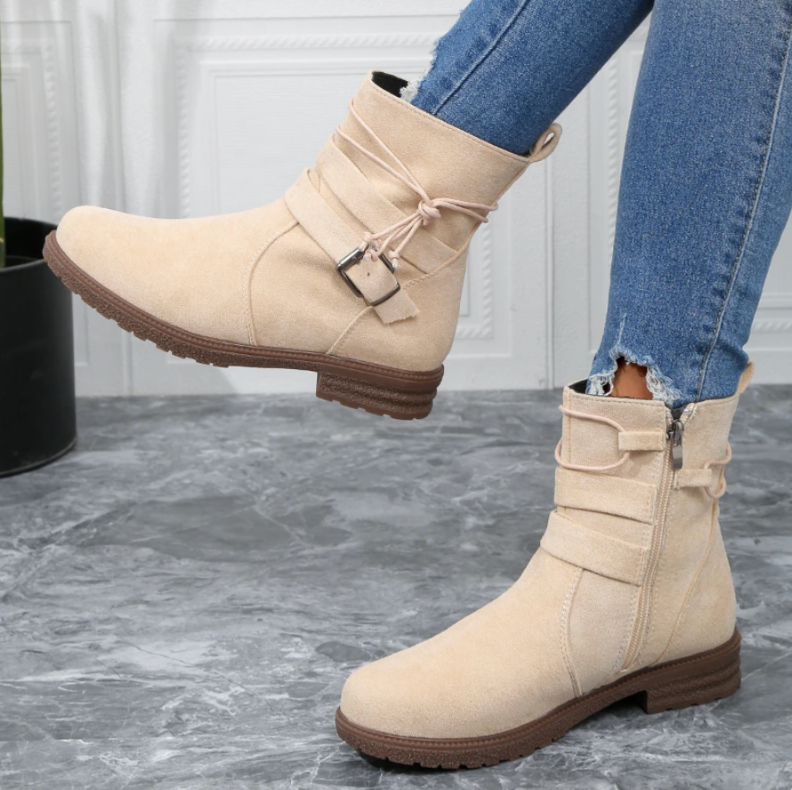 Drune | Stiefeletten Wildleder Runde Zehen Reißverschluss Und Dekorative Schnalle