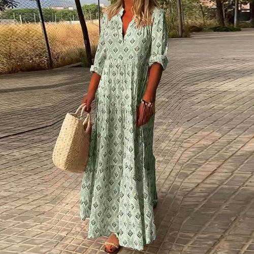 Drune | Lange Ärmel V-Ausschnitt Boho Kleid Sommerkleid
