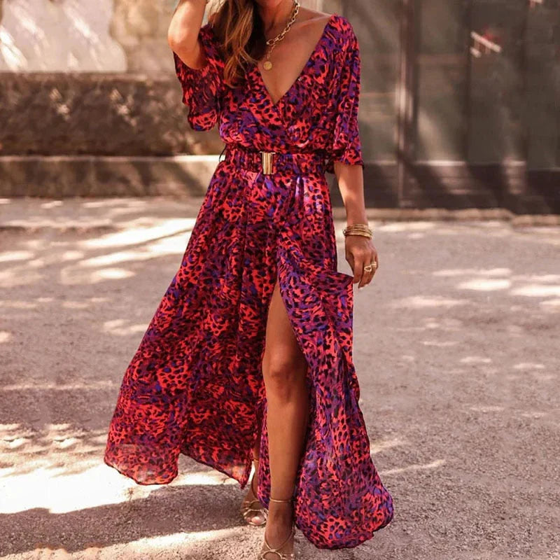 Drune | Boho-Maxikleid mit V-Ausschnitt und Gürtel