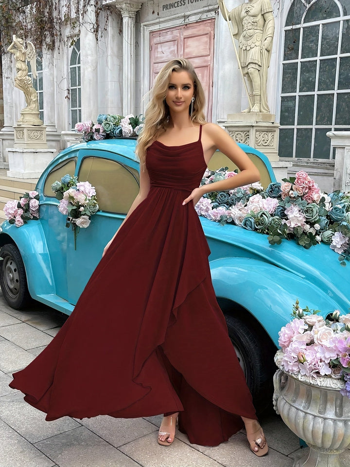 Drune | Elegantes Lange Abendkleid Mit Asymmetrischem Rock