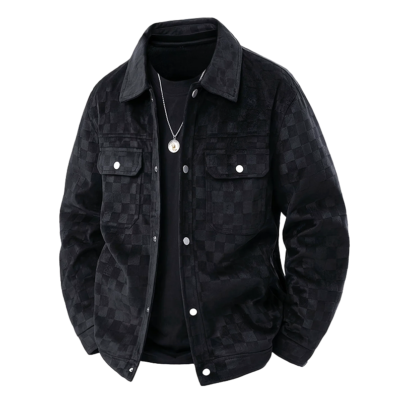 Drune | Faux Suede Karierte Jacke mit Druckknopfverschluss