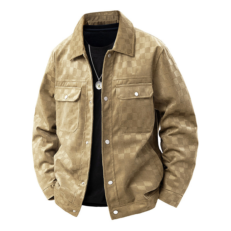 Drune | Faux Suede Karierte Jacke mit Druckknopfverschluss