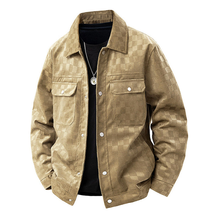 Drune | Faux Suede Karierte Jacke mit Druckknopfverschluss
