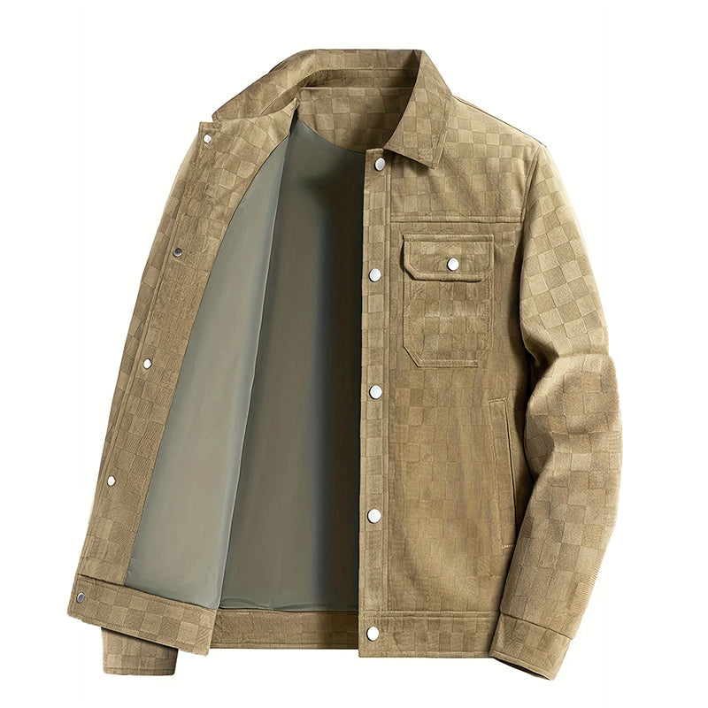 Drune | Faux Suede Karierte Jacke mit Druckknopfverschluss