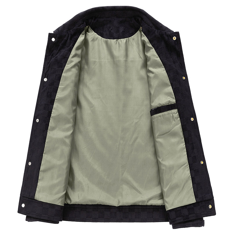 Drune | Faux Suede Karierte Jacke mit Druckknopfverschluss