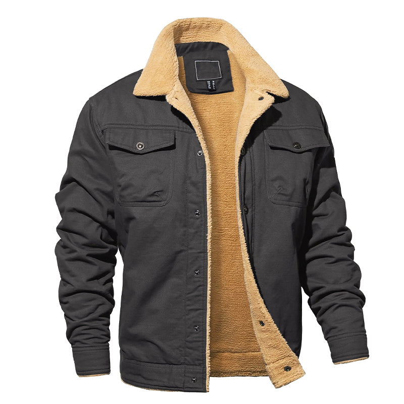 Drune | Fleecegefütterte Baumwoll-Cargo-Jacke mit Knopfverschluss