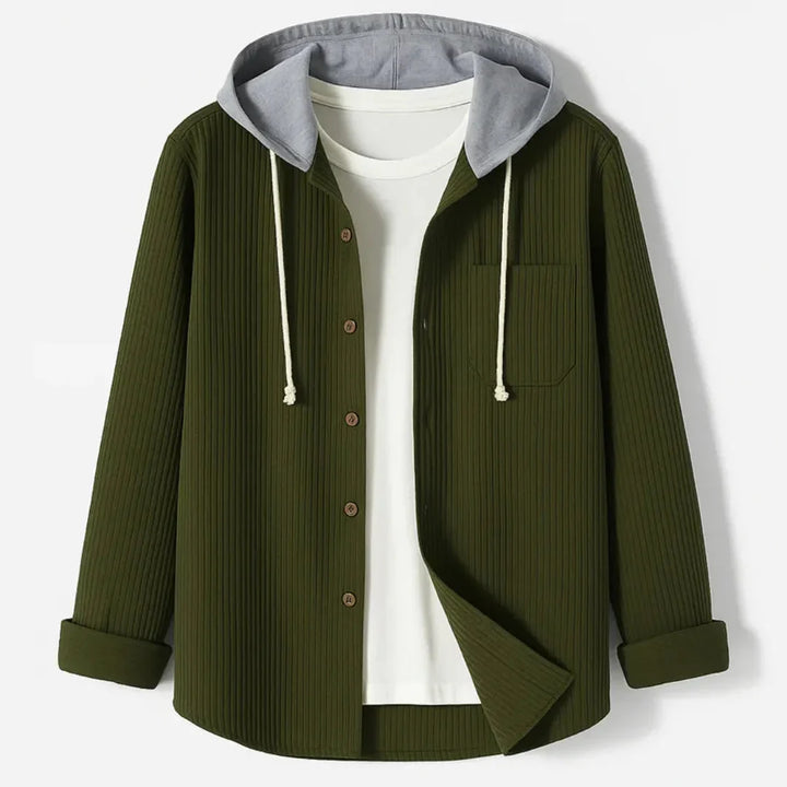 Drune | Kapuzencord-Druckknopf-Übershirt