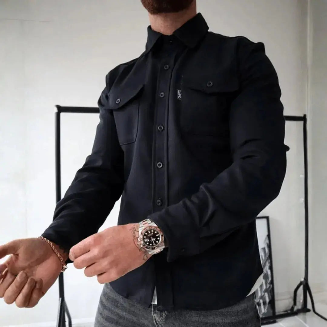 Drune | Strukturierte Knopf-Down Freizeit-Overshirt