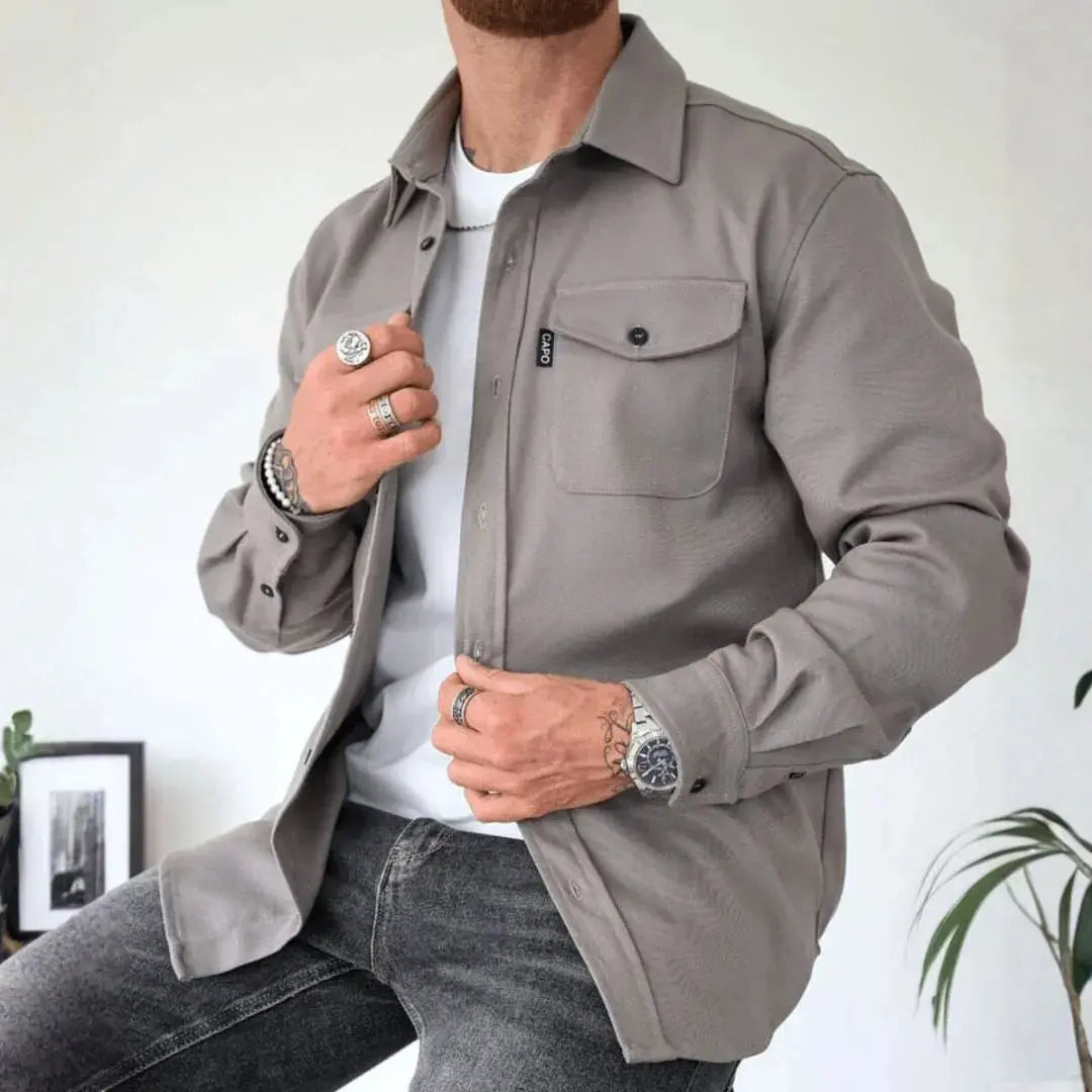 Drune | Strukturierte Knopf-Down Freizeit-Overshirt