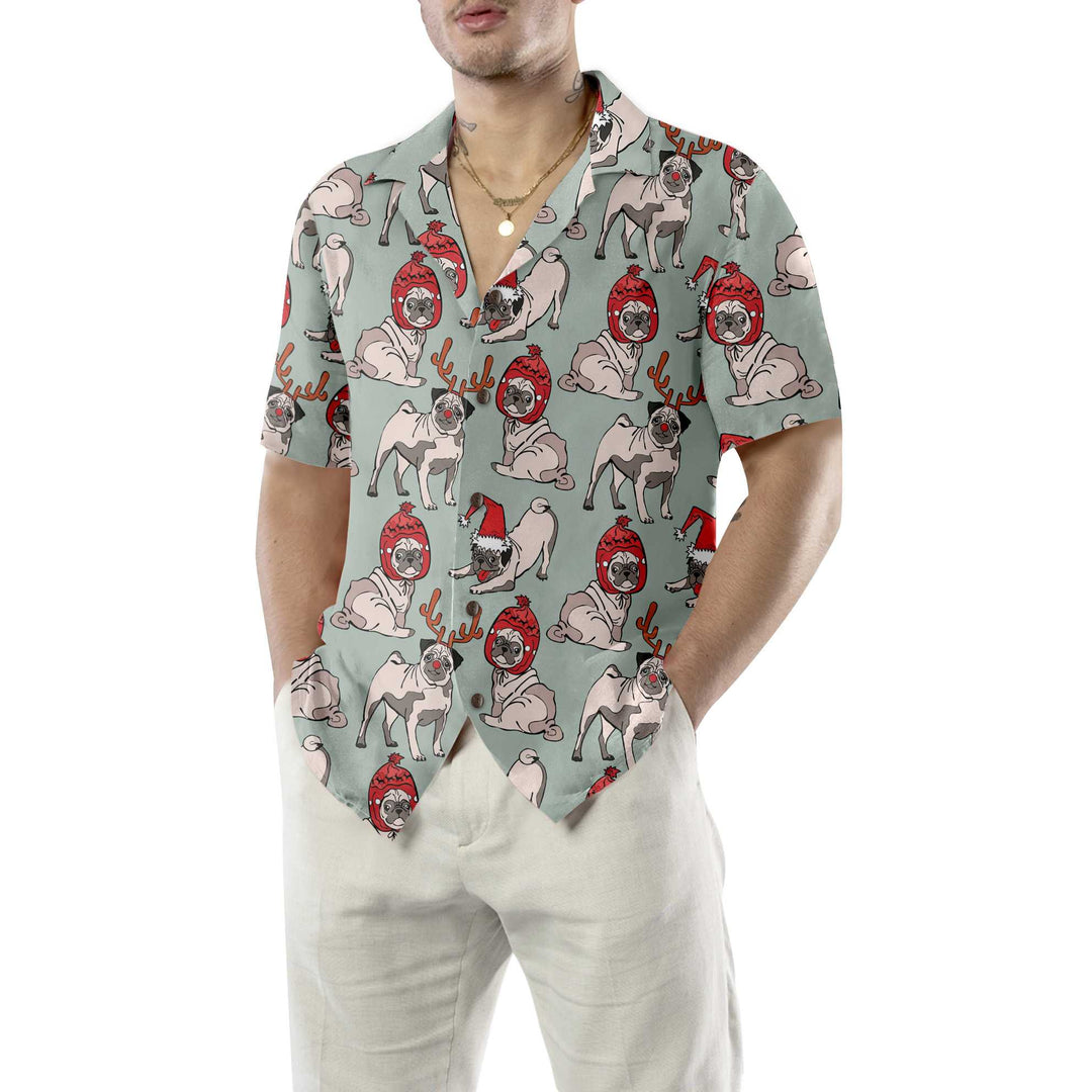 Drune | Frohe Weihnachten Pug Hund Hawaii Shirt, Lustiges Weihnachten Shirt, Weihnachtsgeschenk für Hundefreunde