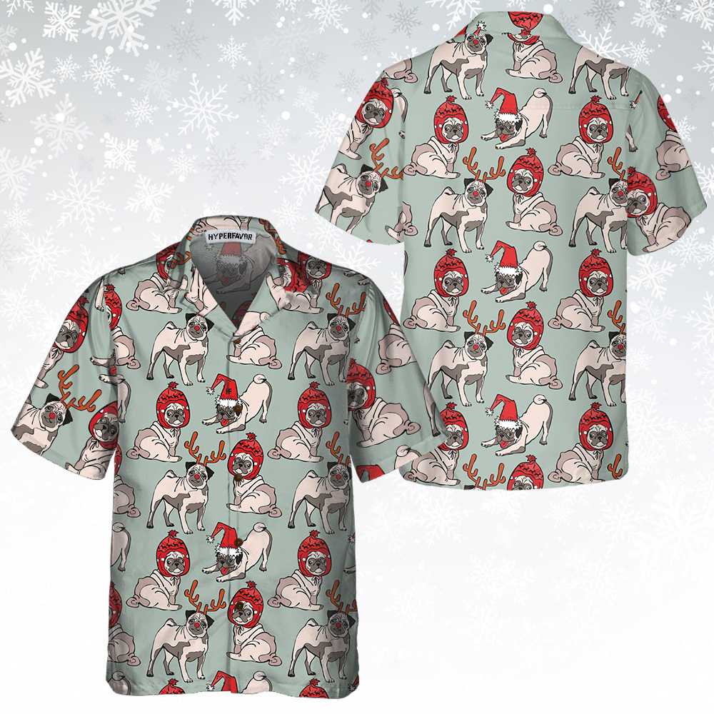 Drune | Frohe Weihnachten Pug Hund Hawaii Shirt, Lustiges Weihnachten Shirt, Weihnachtsgeschenk für Hundefreunde