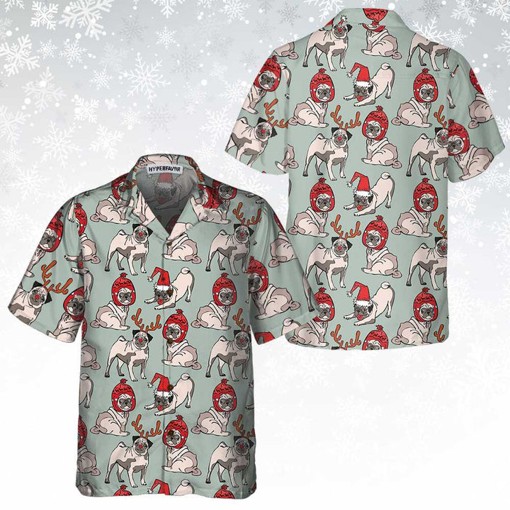 Drune | Frohe Weihnachten Pug Hund Hawaii Shirt, Lustiges Weihnachten Shirt, Weihnachtsgeschenk für Hundefreunde