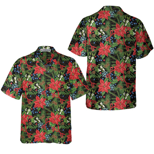 Drune | Frohe Weihnachten Winter Pflanzen Hawaiian Shirt, Florales Weihnachts Hawaiian Shirt
