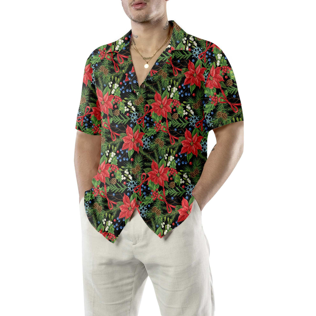 Drune | Frohe Weihnachten Winter Pflanzen Hawaiian Shirt, Florales Weihnachts Hawaiian Shirt
