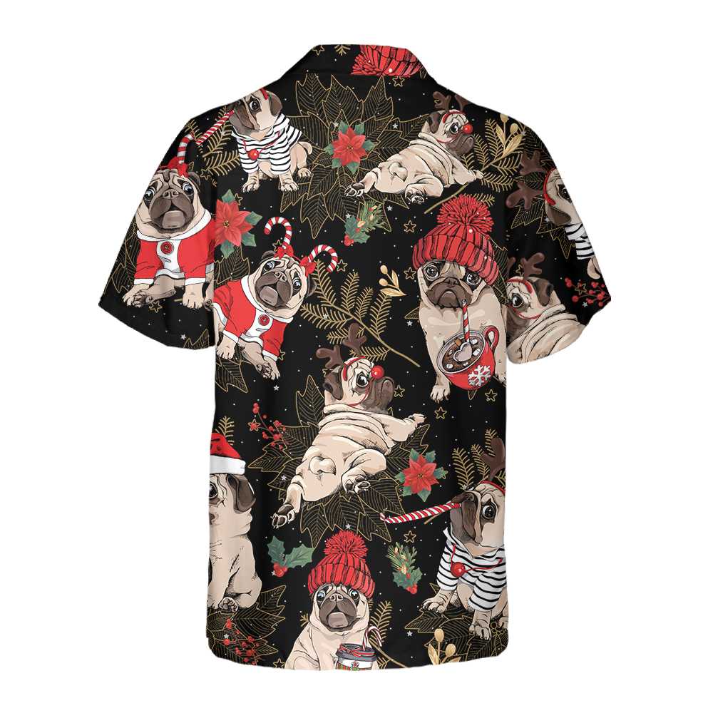 Drune | Fröhliches Pug Party Hawaiihemd, Lustiges Weihnachtspug-Hundeshirt für Männer