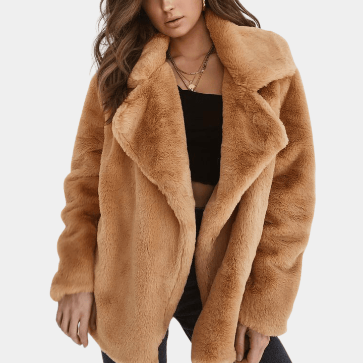 Drune | mitellanger Plüsch Wintermantel mit Reverskragen und Taschen