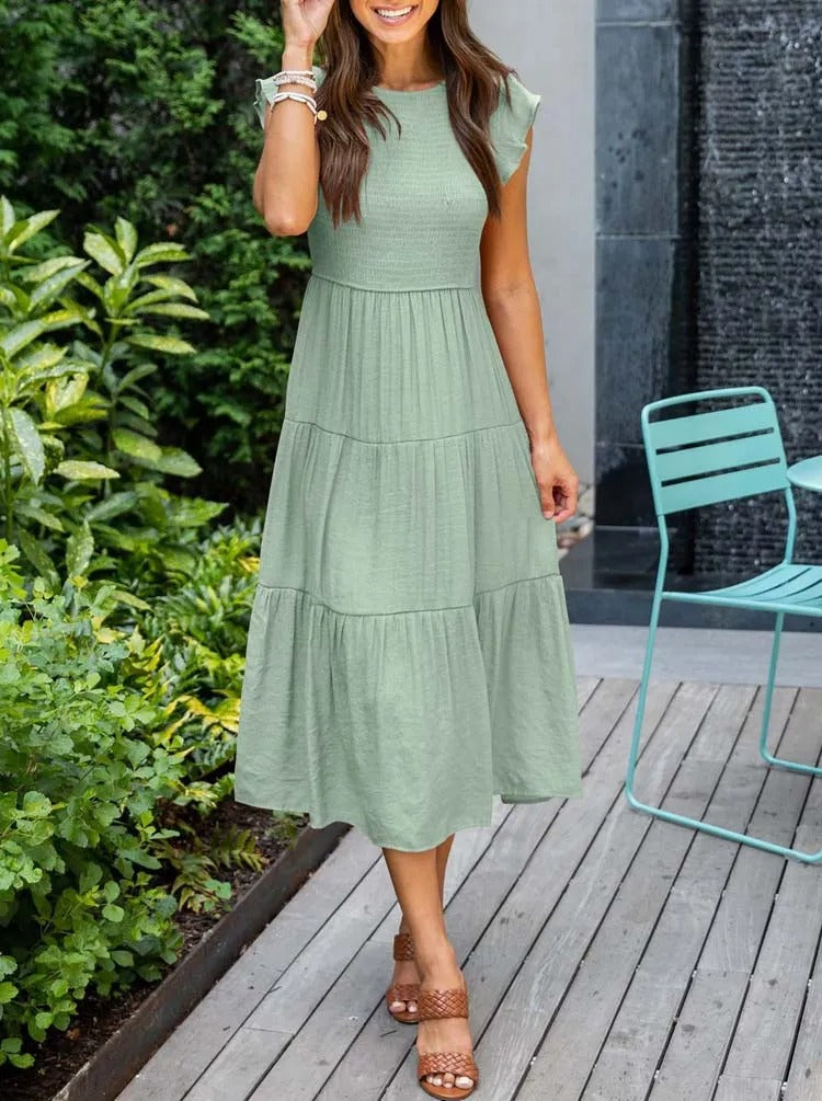 Drune | gerafft mit Schmetterlingsärmeln A Linie Sommerkleid