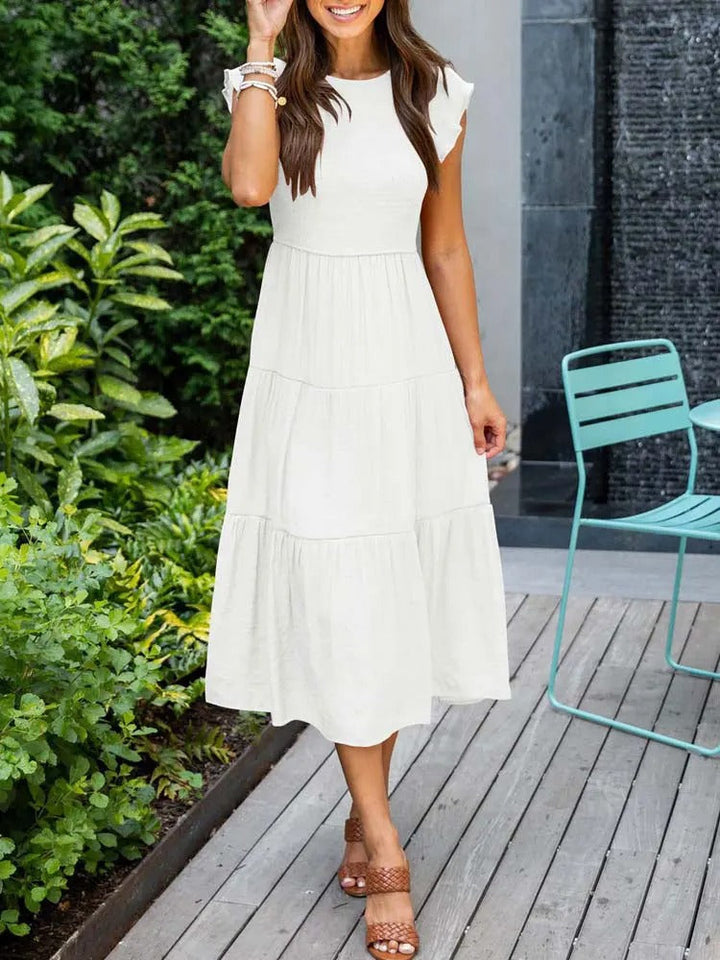 Drune | gerafft mit Schmetterlingsärmeln A Linie Sommerkleid