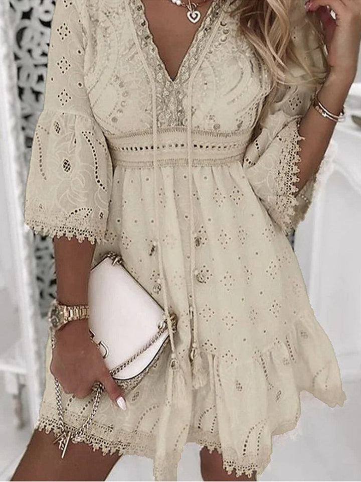 Drune | Halbe Ärmel Boho Style Spitzenkleid Sommerkleid