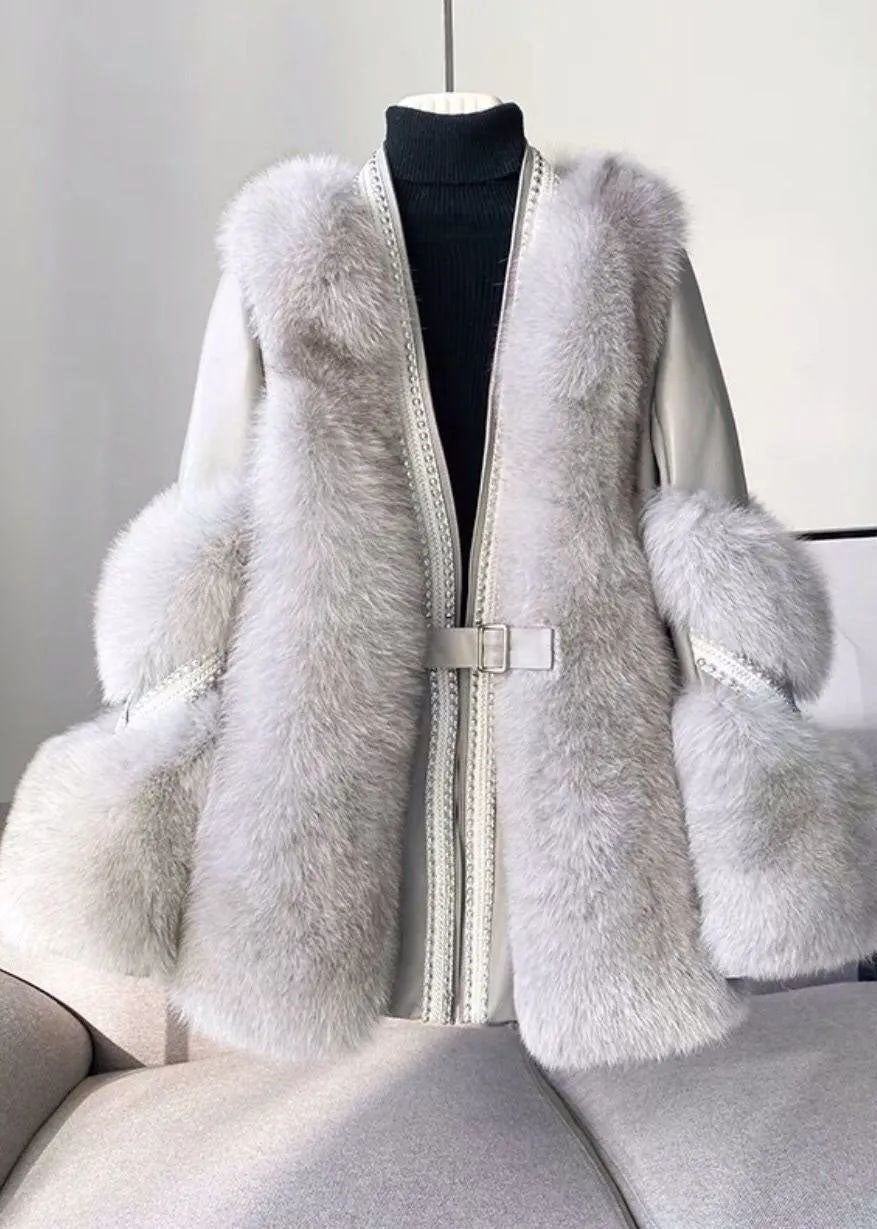 Drune | Mink Hair Wintermantel für Damen, V-Ausschnitt - Winter