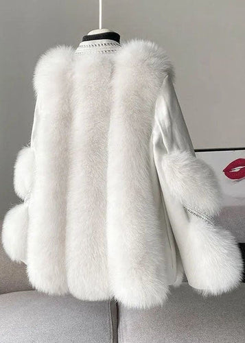Drune | Mink Hair Wintermantel für Damen, V-Ausschnitt - Winter