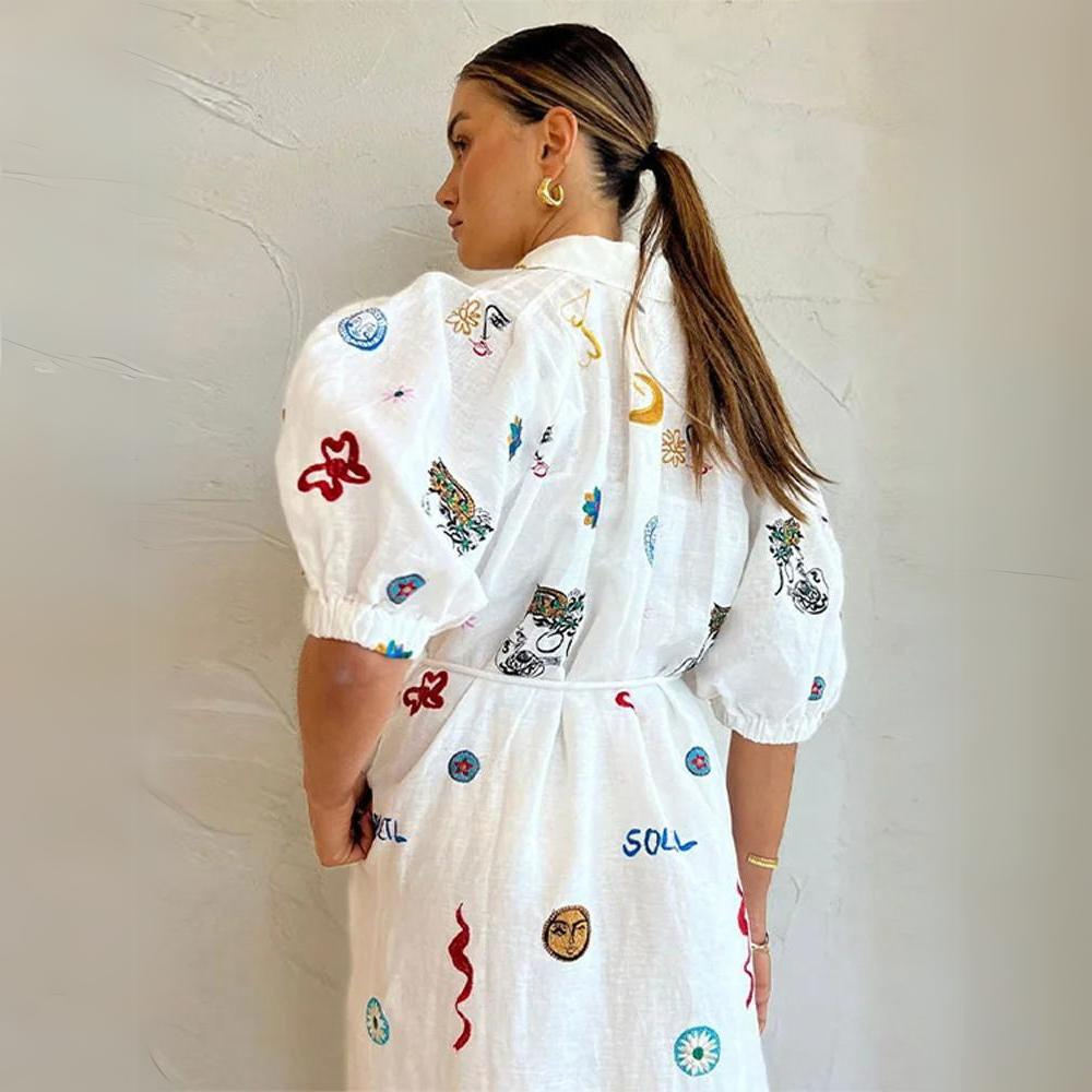 Drune | Elegante Sommerkleider Damen mit Leinenmuster