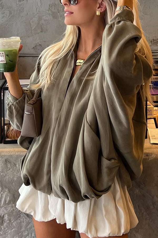 Drune | Damen Freizeitjacke mit Revers Langen Puffärmeln und Reißverschluss
