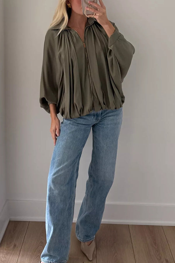 Drune | Damen Freizeitjacke mit Revers Langen Puffärmeln und Reißverschluss