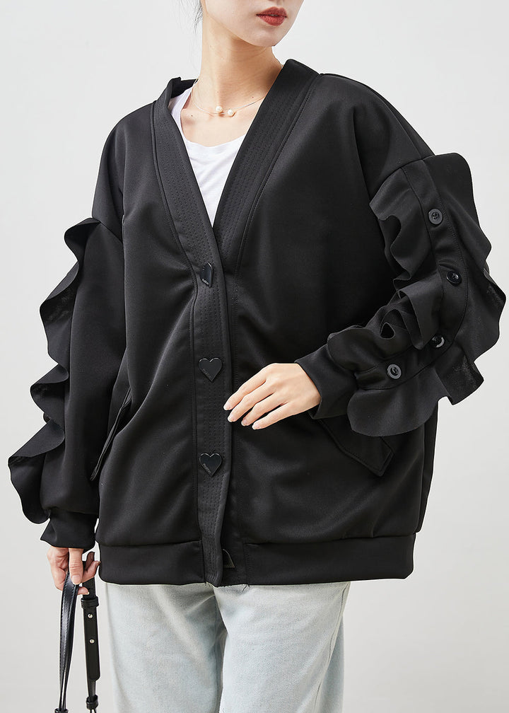 Drune | Schwarze Rüschenshirt Patchwork Baumwolljacken