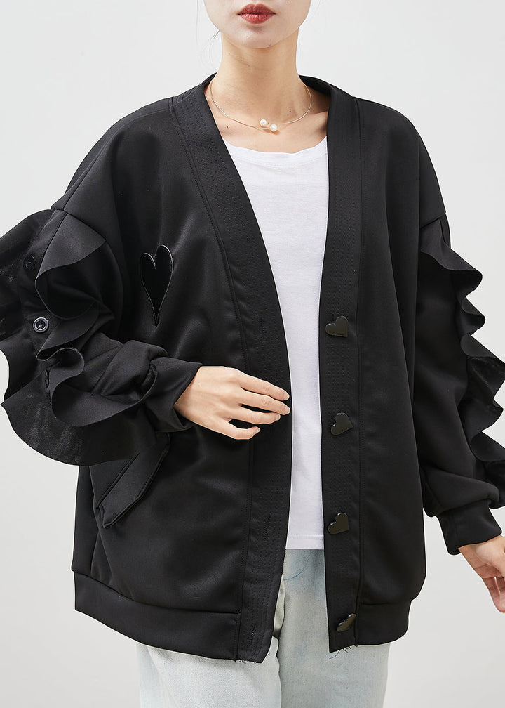 Drune | Schwarze Rüschenshirt Patchwork Baumwolljacken