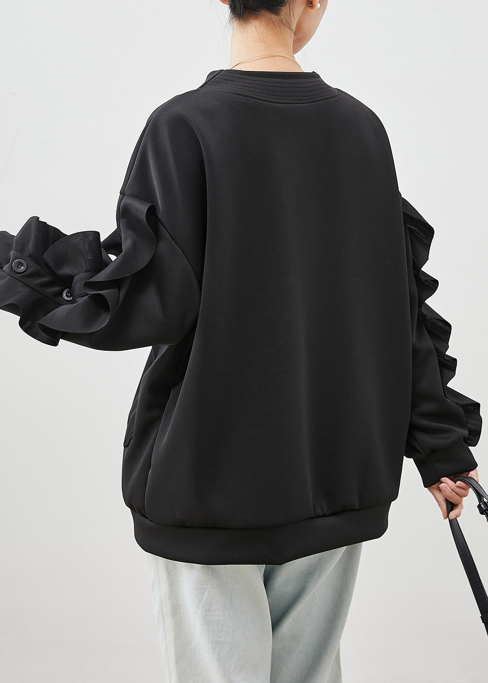 Drune | Schwarze Rüschenshirt Patchwork Baumwolljacken