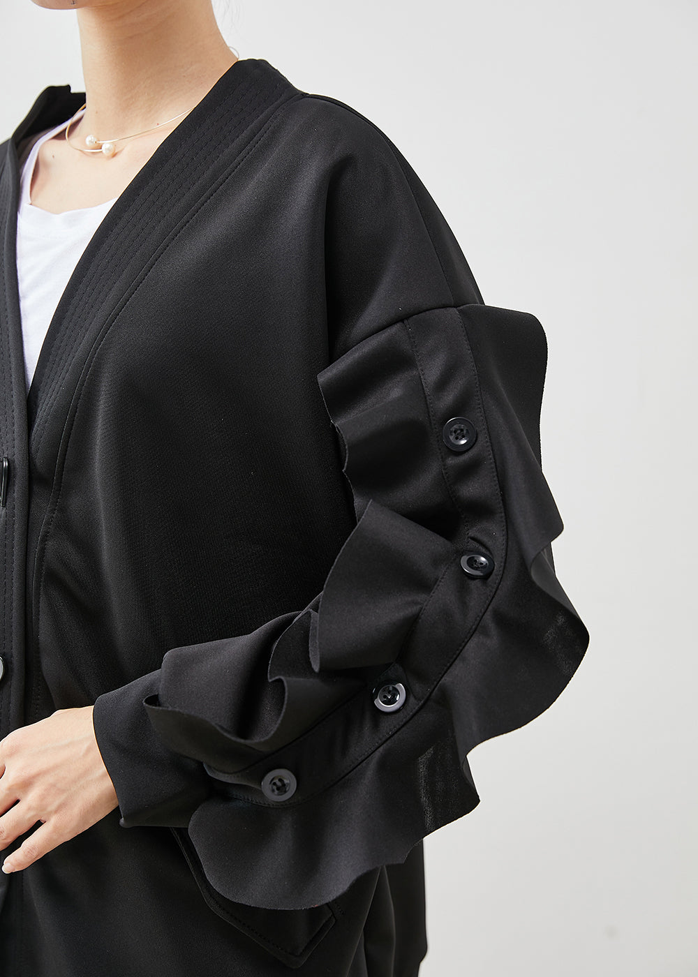 Drune | Schwarze Rüschenshirt Patchwork Baumwolljacken