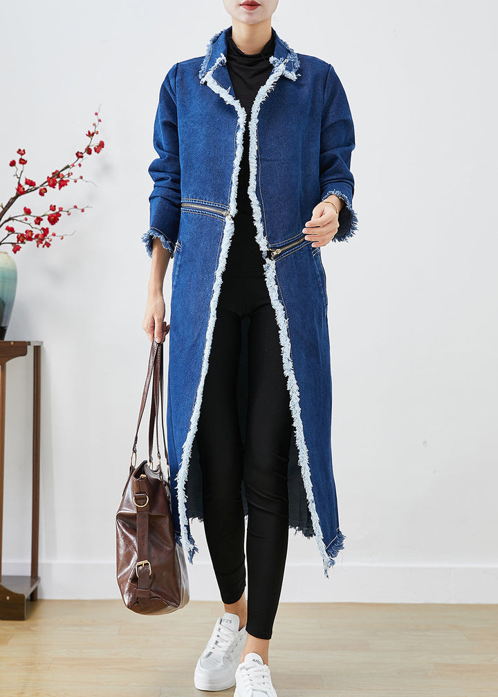 Drune | Blaue Reißverschluss Trenchcoats zum Tragen von beiden Seiten aus Denim