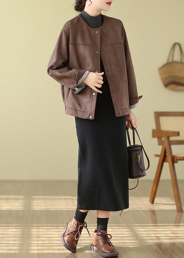 Drune | Schokoladenfarbene Übergroße Faux-Suede-Mäntel