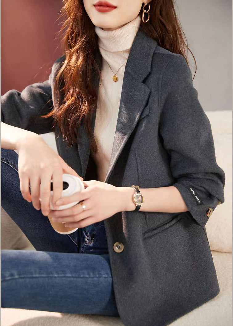 Drune | Graue Revers Slim Fit Wollmäntel