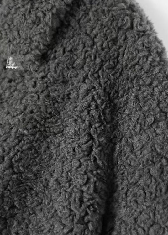 Drune | Grauer Peter-Pan-Kragen Taschen Patchwork Wollmäntel Winter