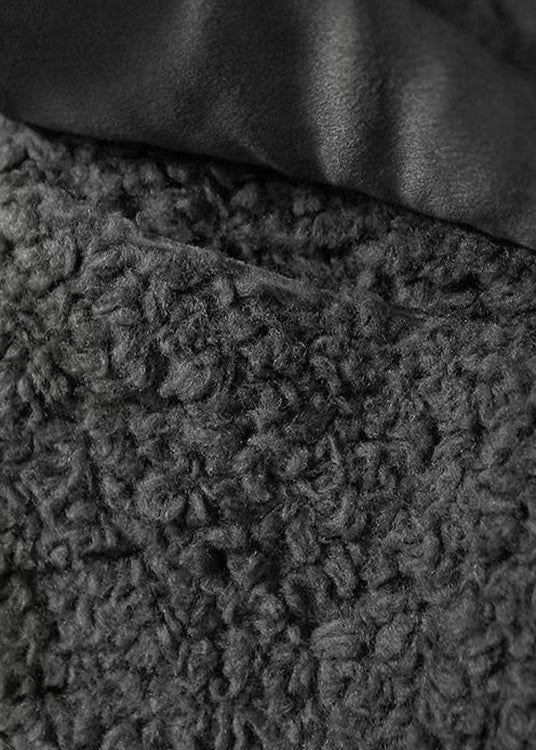 Drune | Grauer Peter-Pan-Kragen Taschen Patchwork Wollmäntel Winter