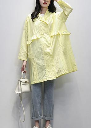 Drune | Notched Ruffles Plus Size Mäntel Frauen gelb tägliche Oberbekleidung