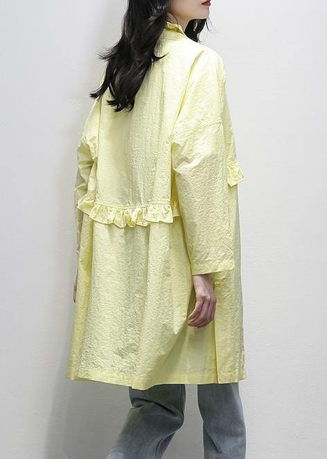 Drune | Notched Ruffles Plus Size Mäntel Frauen gelb tägliche Oberbekleidung