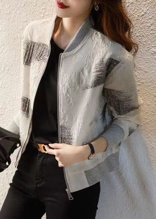 Drune | Weiße Zip-Up-Taschen Patchwork Baumwolljacken