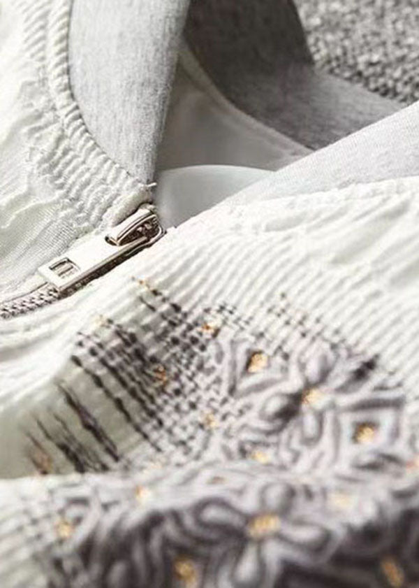 Drune | Weiße Zip-Up-Taschen Patchwork Baumwolljacken